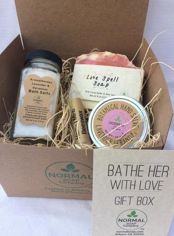 Bathe Her with Love - Gift Box of natural, handmade soap, lip balm, salve and bath salts