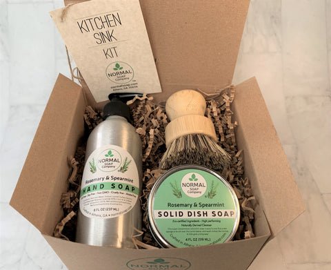 Kitchen Sink Kit - Solid Dish Soap, Liquid Hand Soap and Natural Wood Dish Brush